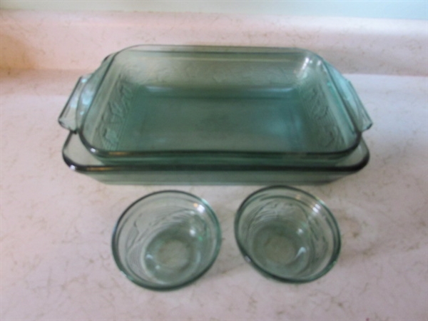 Anchor and Colored Glass Baking Dishes