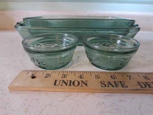 Anchor and Colored Glass Baking Dishes