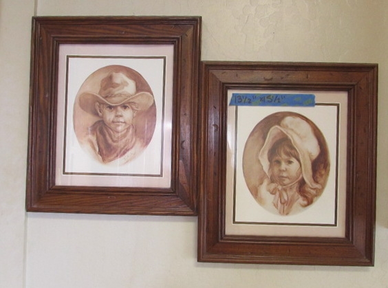 Framed and Matted Vel Miller Cowboy and Girl Pictures.