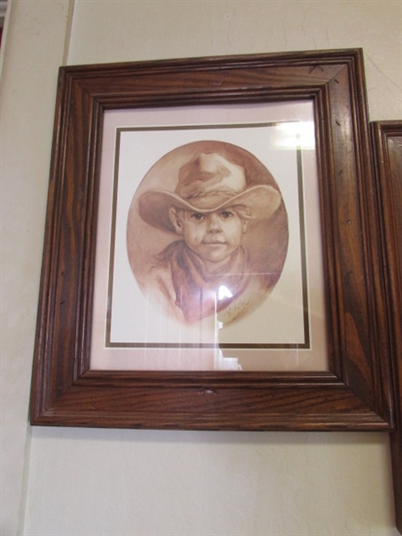 Framed and Matted Vel Miller Cowboy and Girl Pictures.