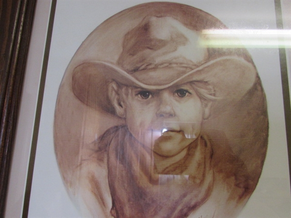 Framed and Matted Vel Miller Cowboy and Girl Pictures.