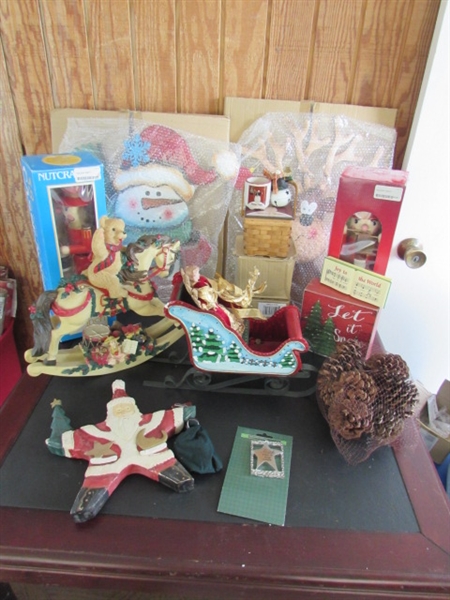 Christmas Decor- Nutcrackers, Tin Figures, Sleigh, etc