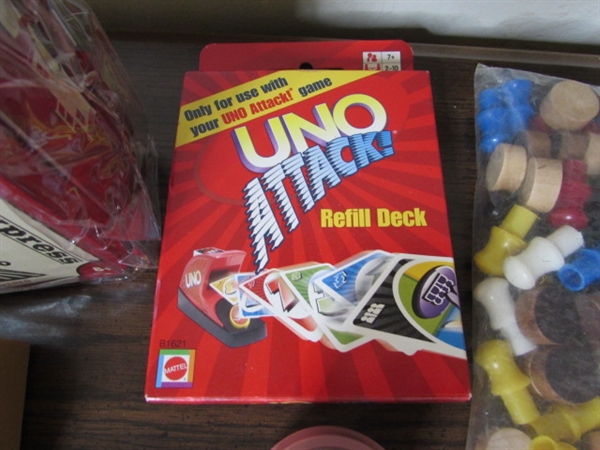 Games: Toy Train in a Tin, Jacks, Uno, Peg Boards, etc.