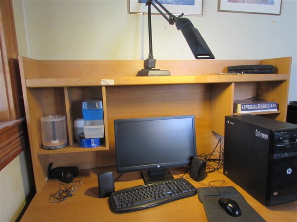 HP Windows 10 Computer with Desk, Chair, and Office Supplies