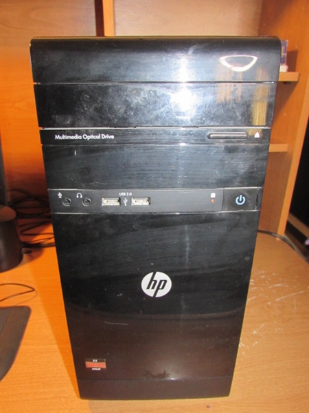 HP Windows 10 Computer with Desk, Chair, and Office Supplies