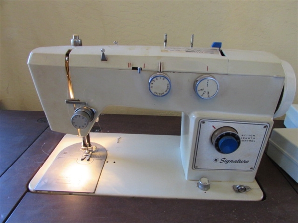 Vintage Signature Sewing Machine In Cabinet