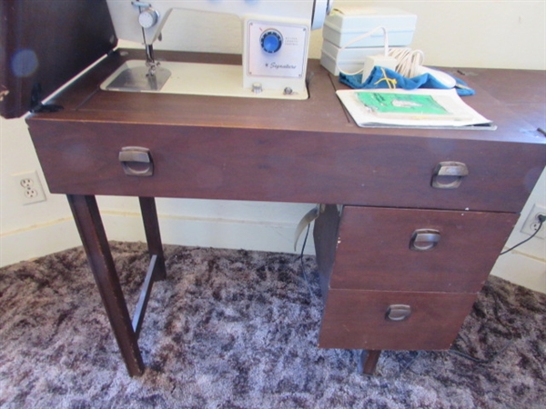 Vintage Signature Sewing Machine In Cabinet