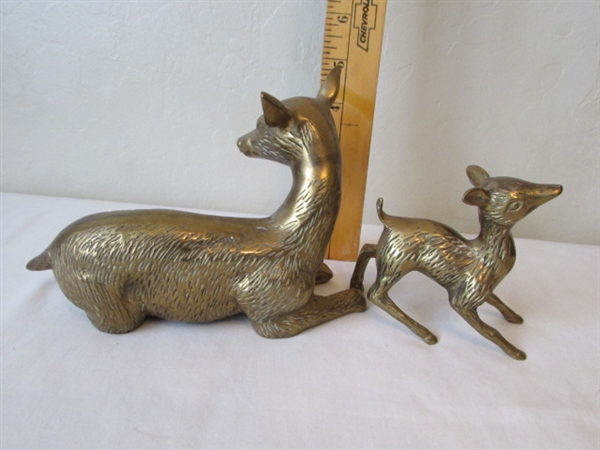 Brass & Ceramic Deer Figurines