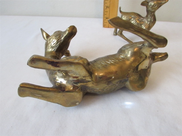 Brass & Ceramic Deer Figurines
