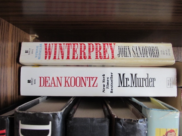 Novels: Stephen King, Dean Koontz, John Grisham, John Sandford, etc