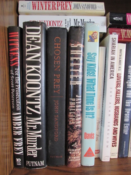 Novels: Stephen King, Dean Koontz, John Grisham, John Sandford, etc