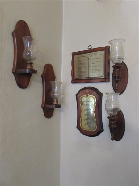 The Ten Commandments, The Lord's Prayer, and Wall Sconces.