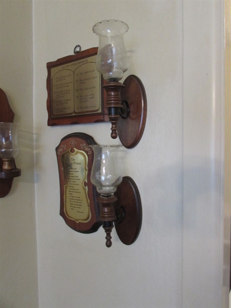 The Ten Commandments, The Lord's Prayer, and Wall Sconces.