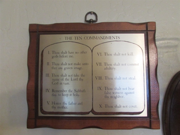 The Ten Commandments, The Lord's Prayer, and Wall Sconces.