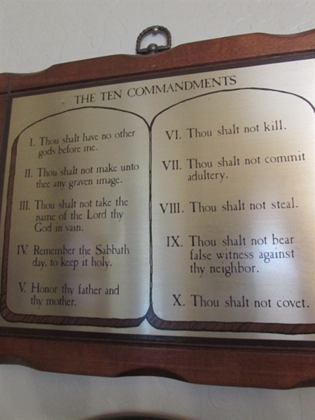 The Ten Commandments, The Lord's Prayer, and Wall Sconces.