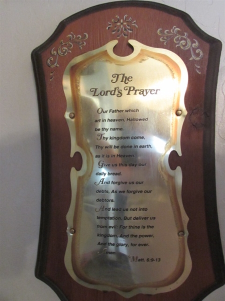 The Ten Commandments, The Lord's Prayer, and Wall Sconces.