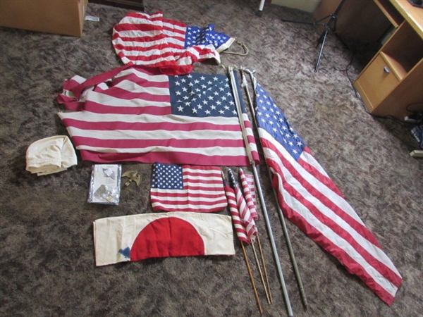 WWII Japanese Flag & Variety of American Flags