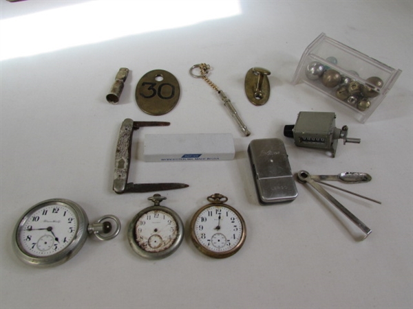 Brass Balls, Bells, VTG Stopwatches, Pocket Knife, etc.