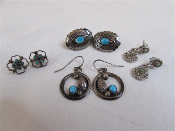 Native Navajo Turquoise Earrings- 1 Marked Sterling