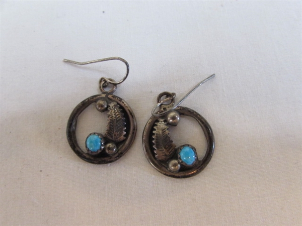 Native Navajo Turquoise Earrings- 1 Marked Sterling