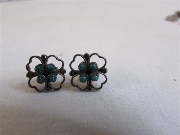 Native Navajo Turquoise Earrings- 1 Marked Sterling