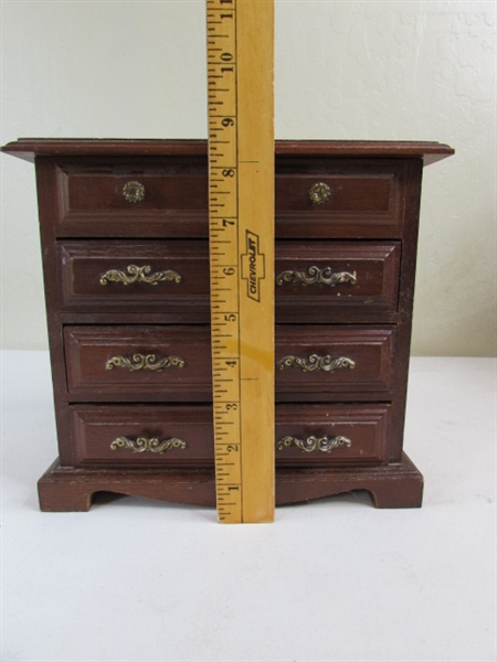 Small Wood Jewelry Box w/Vintage Jewelry