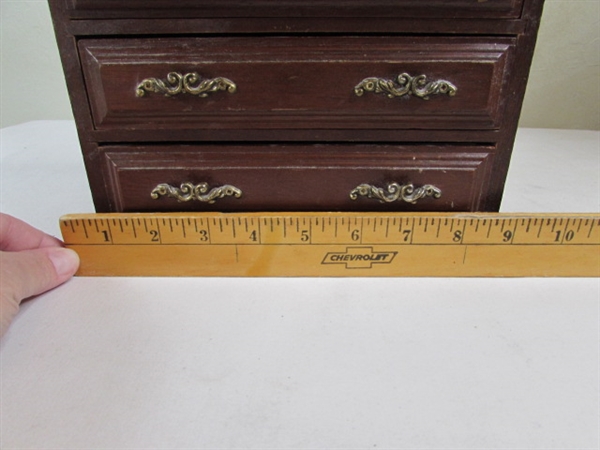 Small Wood Jewelry Box w/Vintage Jewelry