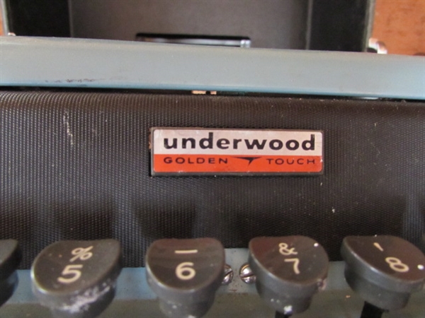 Vintage Universal Underwood Golden Touch Blue Typewriter in Case