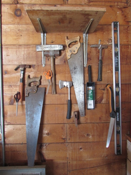 Tools- Saws, Hammer, Wedge, Gutter Scoop, Level, etc