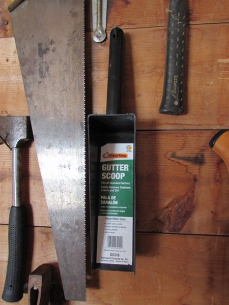 Tools- Saws, Hammer, Wedge, Gutter Scoop, Level, etc