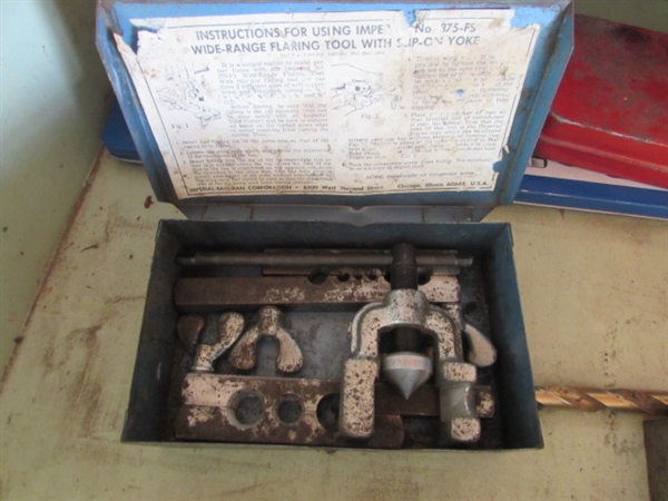 Tools W/Cases- Drill Bits, Tap and Die Set, Wide-Range Flaring Tool, etc.