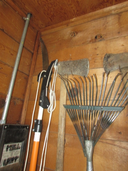 Outdoor Tools. Schovels, Axes, Rakes, Pitchfork, etc.