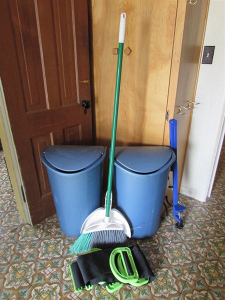 Kitchen Garbage Cans, Furniture Movers, Broom and Dog Wash Leash