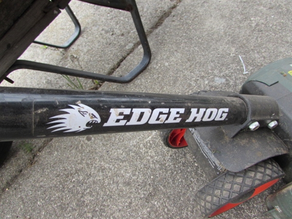 Edge Hog, Extension Cord, and Metal Wheelbarrow