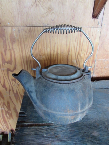 Cast Iron Kettle & Stove Top Parts, & Fireplace Wood Holder