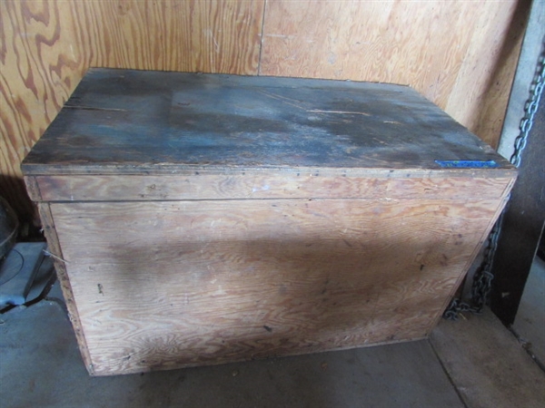 Large Wooden Box w/ Hinged Lid