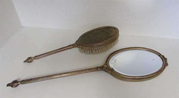 Antique Apollo Hairbrush and Mirror set