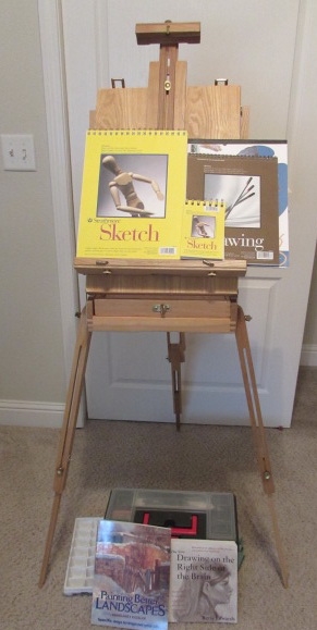 Richeson Folding Wooden Easel and Art Supplies