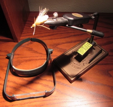 Regal Engineering Fly Tying Vise, Head Magnifying Glass, and 1 Handmade Fly