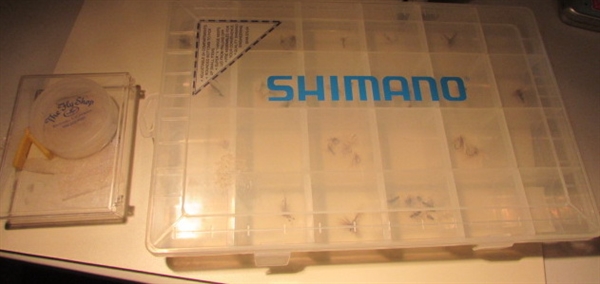 Hand Tied Flies in Shimano Adjustable 24 Compartment Box-40+ Flies