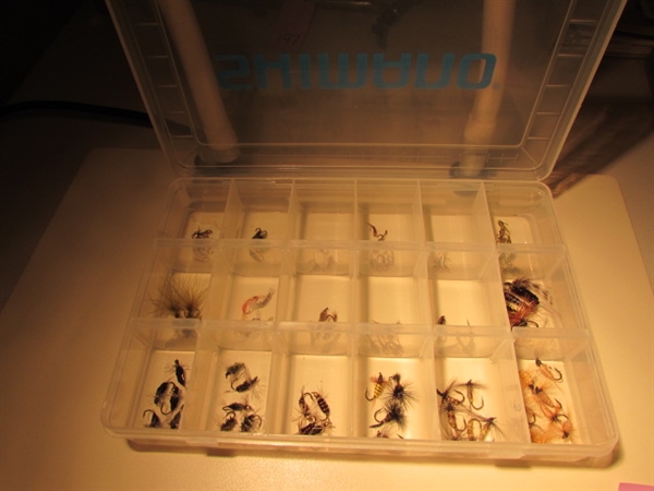 Hand Tied Flies in Shimano Adjustable 18 Compartment Box-90+ Flies