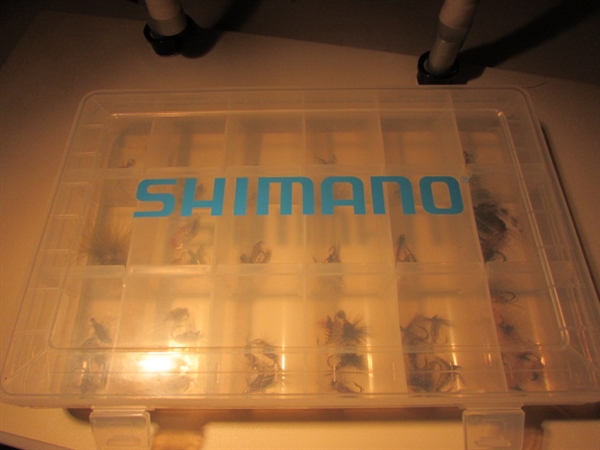 Hand Tied Flies in Shimano Adjustable 18 Compartment Box-90+ Flies
