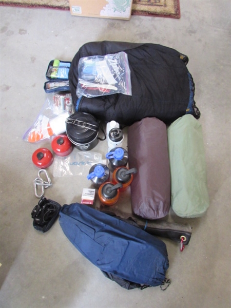 Hiking/Travel Gear. Bottles, soaps/cleaner, fuel, pots, sleeping bag, etc