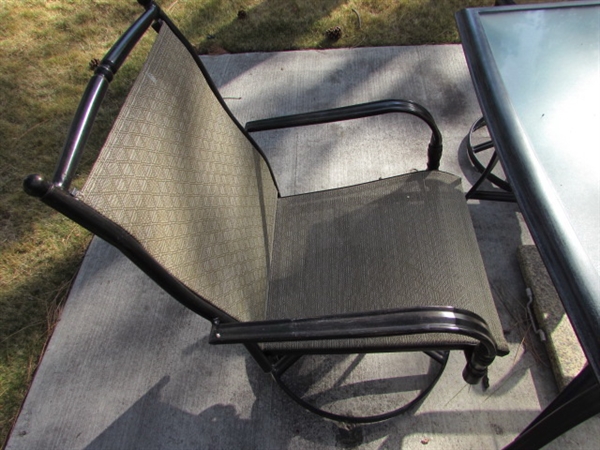 Hampton Bay Outdoor Patio Set with 4 Swivel Chairs and Umbrella Base