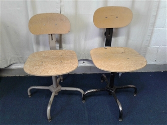 Vintage Metal Chairs with Wood Seats