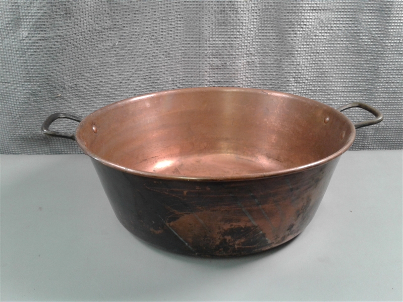 Large Vintage Copper Pot w/Brass Handles