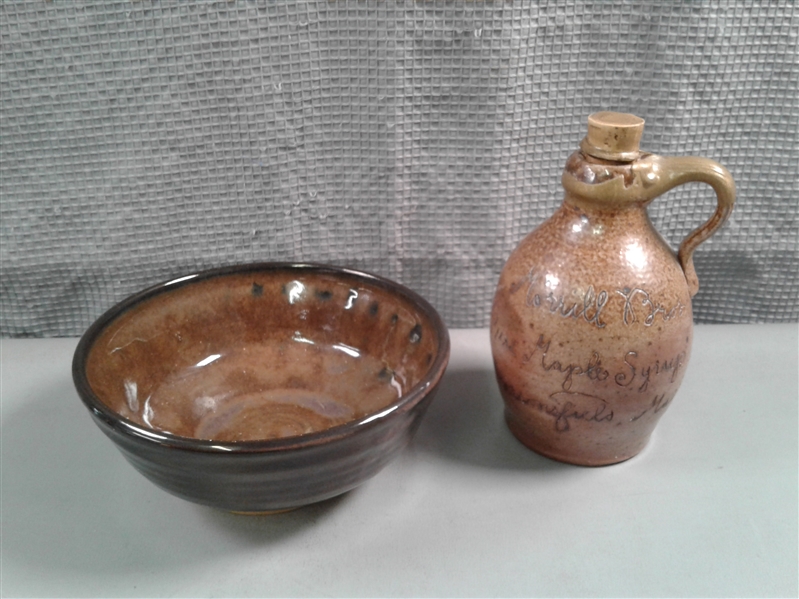 Vintage Stoneware Maple Syrup Jug & Bowl 