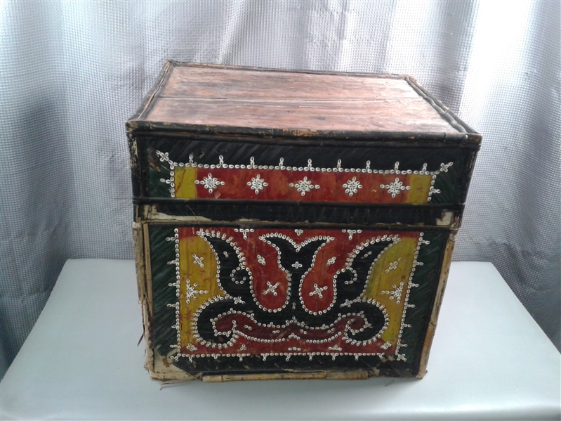 Vintage/Antique Indonesian Wedding Box Inlaid with Handstitched Cowry Shells