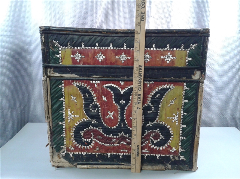 Vintage/Antique Indonesian Wedding Box Inlaid with Handstitched Cowry Shells