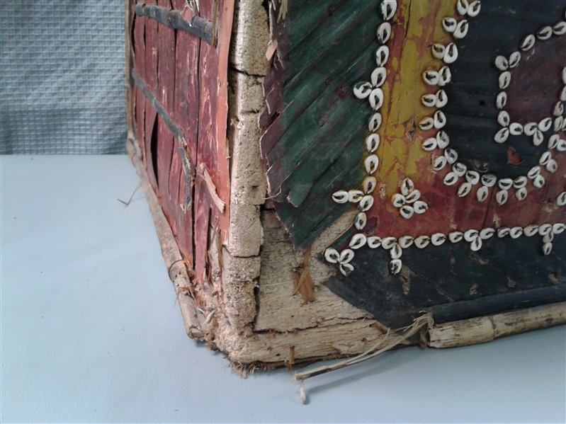 Vintage/Antique Indonesian Wedding Box Inlaid with Handstitched Cowry Shells